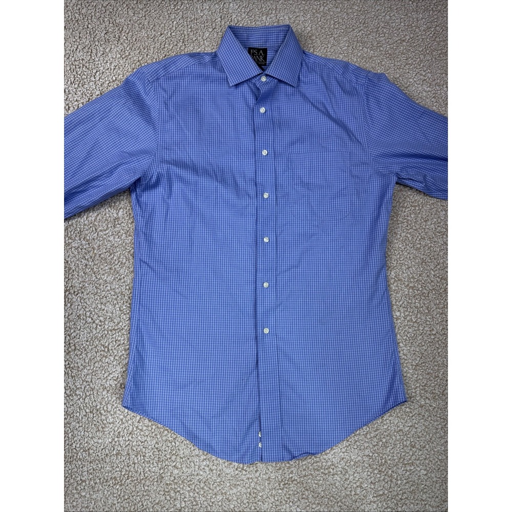 JOS A BANK Traveler Collection Mens 15 33 Blue Gingham Button Up Dress Shirt